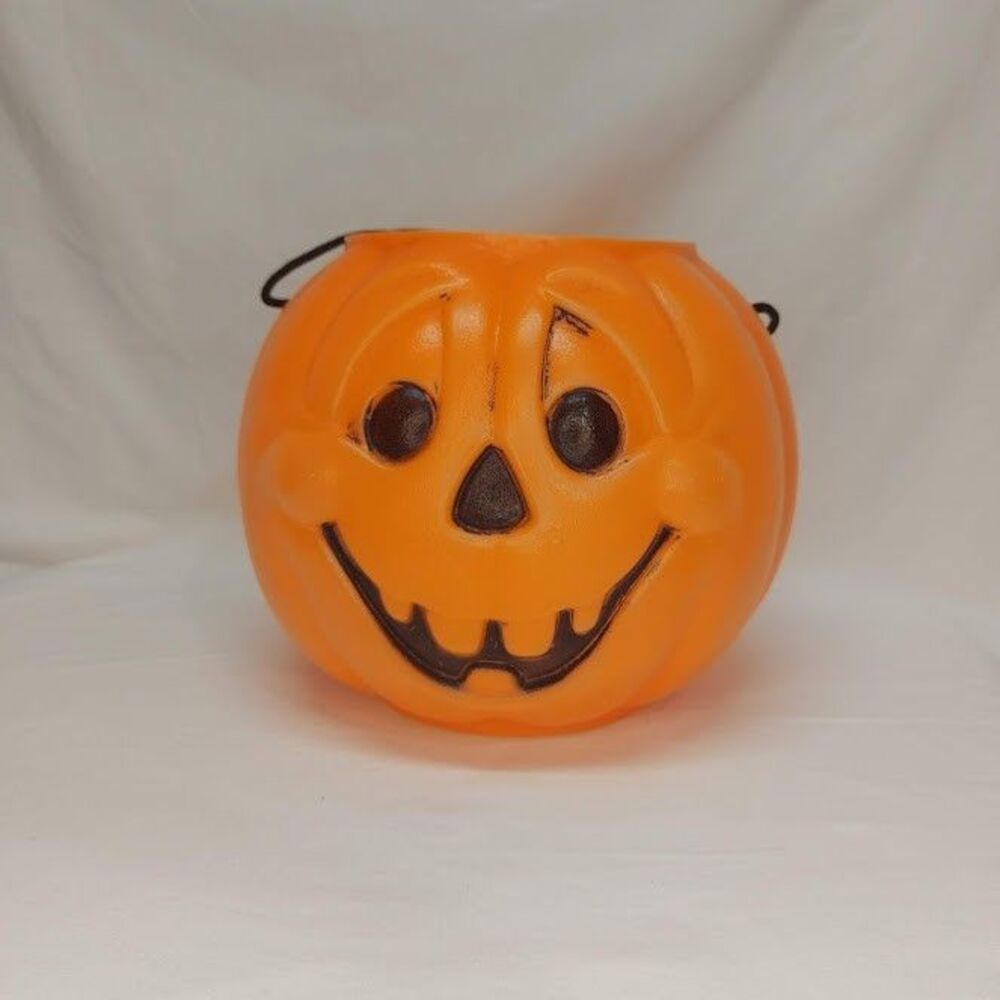 Vtg Norfolk Halloween Pumpkin Blow Mold Pail Bucket Trick-or-treat Made In USA